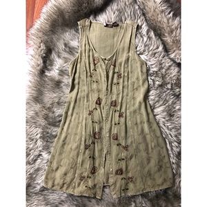 Vintage tie-back dress with embroidered detailing